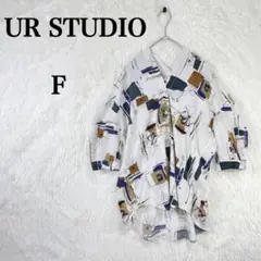 【ユーアールスタジオ】 七分袖 花柄 シャツ F アイボリー クロスデザイン