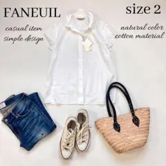 ◆新品◆ファヌル◆定価約1万◆綿100%半袖ブラウス◆シャツ◆コットン◆白◆M