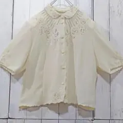 レトロ 80-90年代ヴィンテージ レース刺繍シアーブラウス11号 肩パット