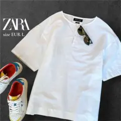 【美品】ZARA MAN リネン混 ホワイトシャツ Lサイズ スリムフィット