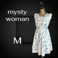 美品✨【mysty woman】花柄フレアワンピース　ノースリーブ　裏地　M