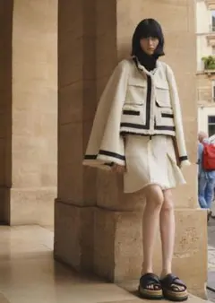 SACAI 2022 SS サカイ フレア ツイード ジャケット ポンチョ