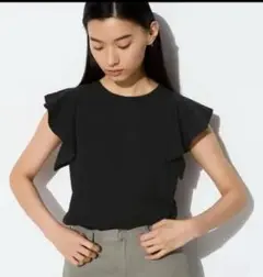 ユニクロラッフルスリーブT　ブラックM