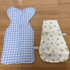 【未使用】konny ベビーおくるみ 水色チェック 花柄 ミモザ柄 2点セット