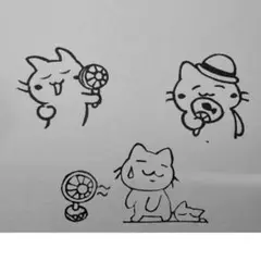 ねこ 涼めてる？扇風機 ハンディファン うちわ スタンプ 4個セット