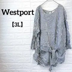 Westport 【3L】ストライプ柄 チュニック シャツ ストライプ ゴールド