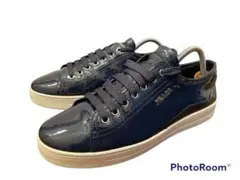【美品】PRADA プレートロゴ パテントレザースニーカー 38