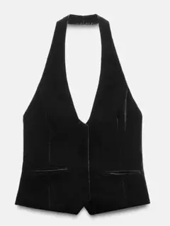 ZARA　ボタン留めホルターネックトップス　新品タグ付き　ベロア　ジレ