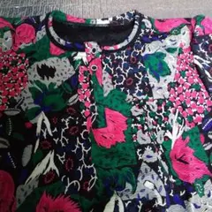 ジャンク品　おばあちゃんの花柄五分袖シャツ　M～L