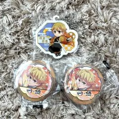 【我妻善逸】鬼滅の刃×ビッくらポン ラバーチャーム 缶バッジ2個 計3点セット