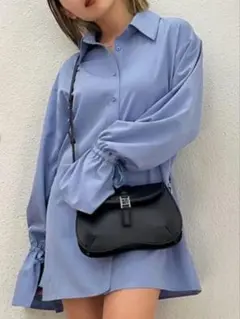 EMODA カフデザインロングシャツ ブルー FREE SIZE