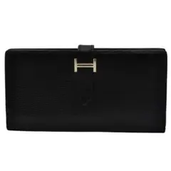 HERMES エルメス 美品 ベアン リザード ブラック 長財布 □M刻印