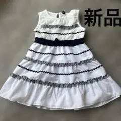 新品　胸元リボン　ノースリーブワンピース　フリル　100