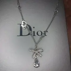 希少 Christian Dior リボン ラインストーン ネックレス