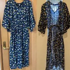 新品☆h.b 花柄 ロングワンピース　ネイビーL☆clette風