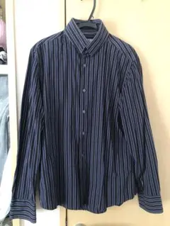 H&M ネイビー ストライプ 長袖シャツ M 綿100 即購入可能
