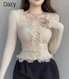 Dazy フリル付きリブニット長袖