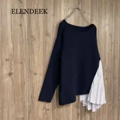 【ELENDEEK】ストライプ プリーツ コンビニット プルオーバー
