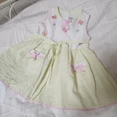 90-100【ヤングランド/Youngland】イエロー　刺繍ワンピース