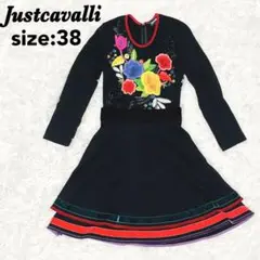 ✨美品✨ ジャストカヴァリ Justcavalli 長袖ワンピース フレアワンピ