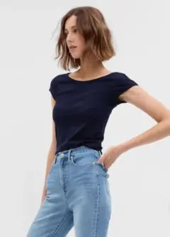 GAPモダンキャップスリーブTシャツ ネイビー紺色 XXS