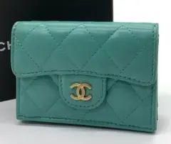 ⭐️ 美品 シャネル マトラッセ コンパクト 折り財布 グリーン 鑑定済