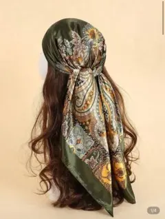 オリーブグリーン ペイズリー柄 スカーフ・バンダナ