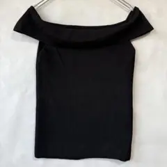 美品☆ザラ 黒 リブニットオフショルダーノースリーブ ブラック 半袖トップス