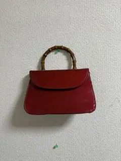 バンブーハンドルバッグ　レトロ　赤