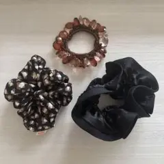 BEAMS HEART シュシュ ヒョウ柄 黒水玉 ガラス3個セット