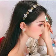 ビジュー カチューシャ 華奢デザイン 韓国 アンティーク ビジュー ヘアアクセ