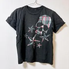 8 スカルと星のプリント 半袖Tシャツ 黒 トップス