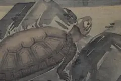 【真作】駒井源琦/河骨に亀図/掛軸☆宝船☆Z-742
