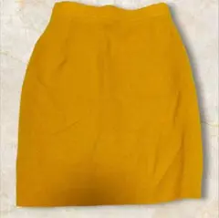 【レナランゲ】ミニスカート　タイト　ウール　秋冬　イエロー　無地　レトロ　カラシ
