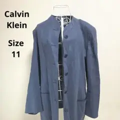 【オシャレ☆Calvin Klein】青　ノーカラージャケット　サイズ11