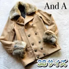 And A★アンドエー レディースコート ブラウン ラビットファー 38
