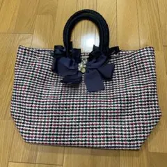 レクリエイティブ　Lecri ツイード　リボン付きバッグ