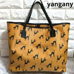 美品　yangany PVC加工 コットン リネン ネコ総柄　 トート バッグ