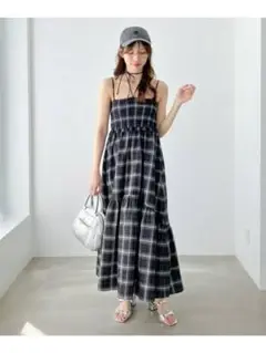 Heather オンブレチェックキャミワンピース