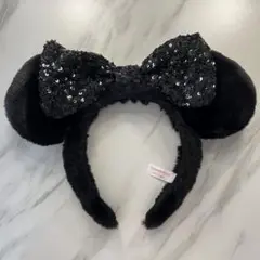 ミニー カチューシャ ディズニー スパンコール ふわふわ 黒