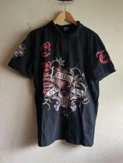 00s ED HARDY グッドレギュラー ポロシャツ　ブラック　XXL 半袖