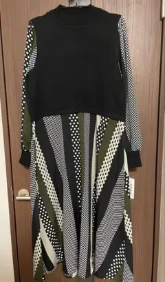 ［新品・未着用］ストライプ・ドット柄長袖ワンピース