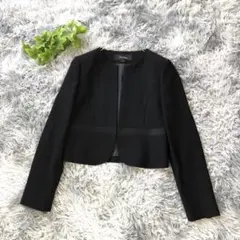 東京ソワール【Mサイズ相当】黒 クロップド 長袖 ジャケット 礼服 サテン裏地