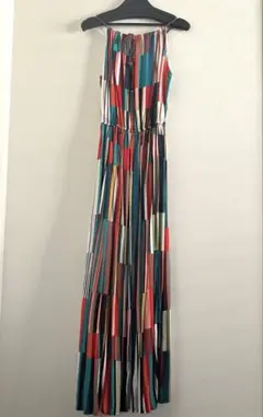 新品未使用‪☆ポリーヌブローストライプノースリーブロングワンピース