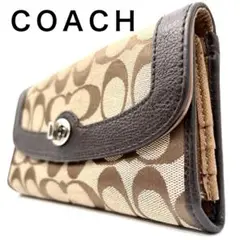 【美品】COACH ラウンドファスナー　シグネチャー　ターンロック　レザー