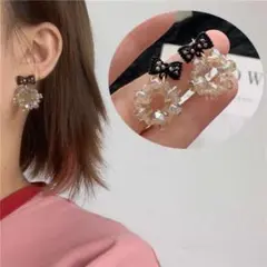 両耳 リボンピアス シンプル 韓国 おしゃれ 可愛い