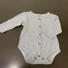 グレー ストライプ 長袖ロンパース