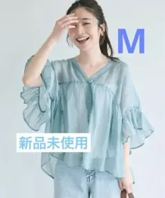 coca シアーフリルブラウス ライトブルー M シアーシャツ シアーブラウス