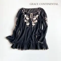 グレースコンチネンタル 刺繍ブラウス 長袖 黒 チュニック