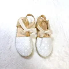 【新品】アンパサンドパンチングレースサンダル21cmオフホワイトベージュ高見え